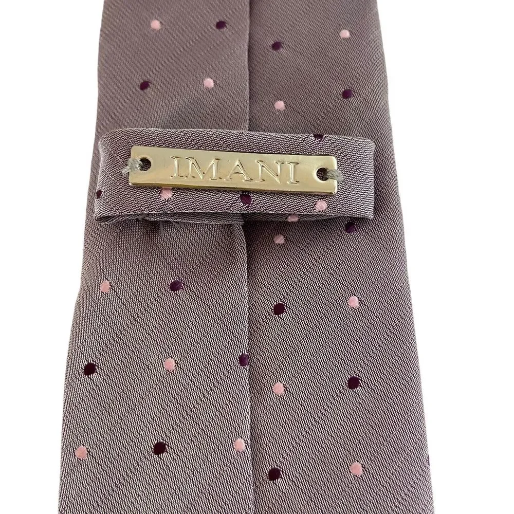 IMANI UOMO Necktie Iridescent Purple Lilac Pink Dots Pattern Skinny Silk Tie